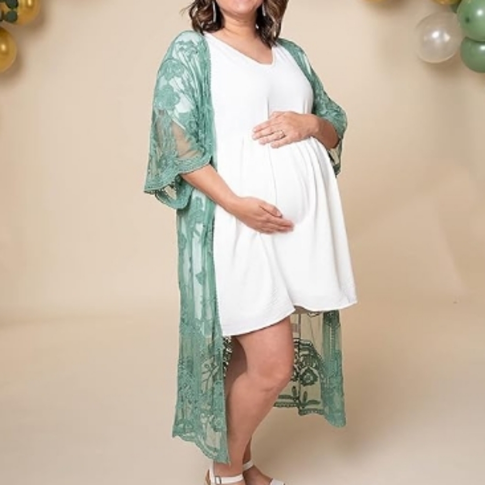 Long Flowy Lace Kimono Cardigan Boho Style Open Cover Ups Green